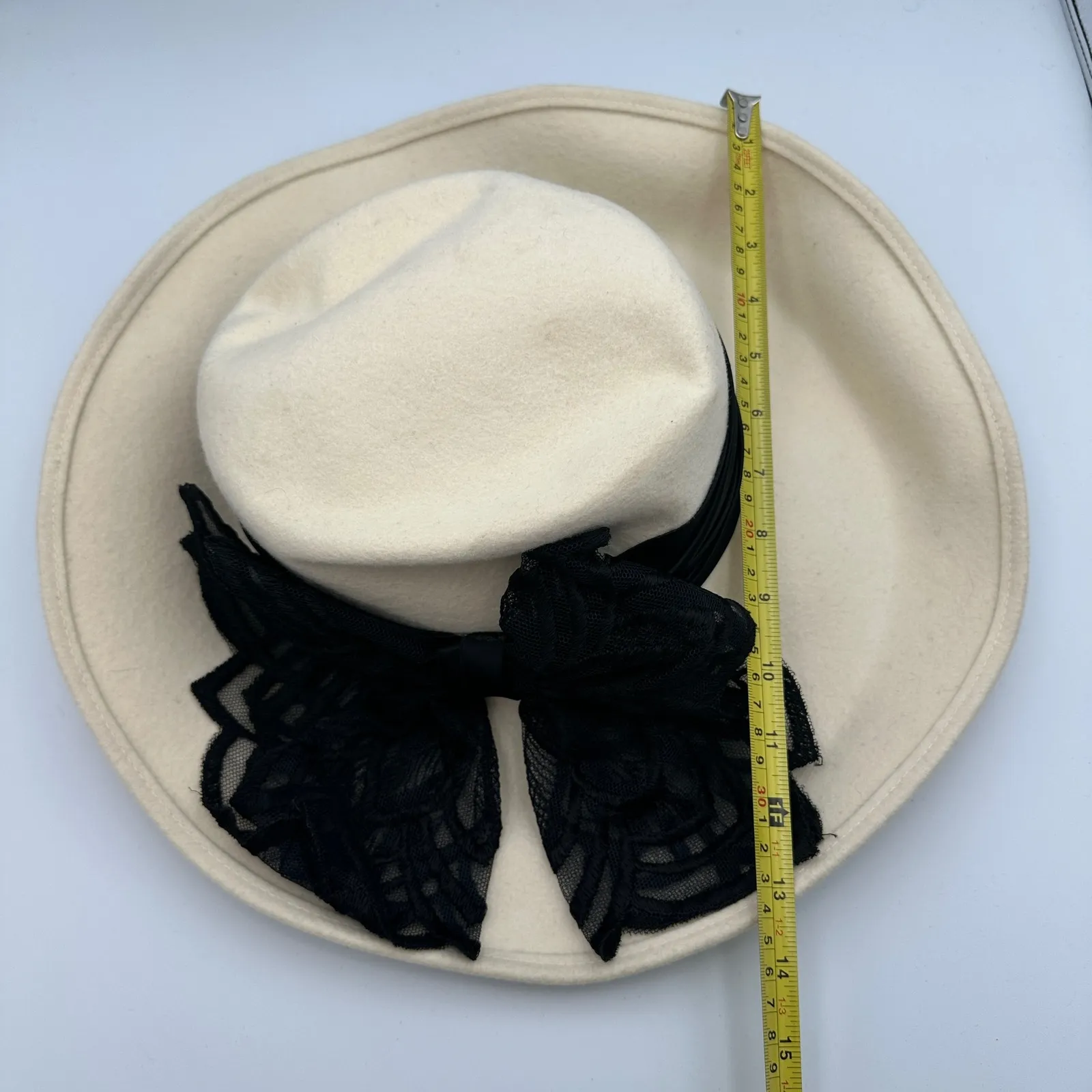 Vintage Joe Bill Miller Wool Hat Cream Black Lace Bow Derby Dress‎ Hats Made USA - Image 9