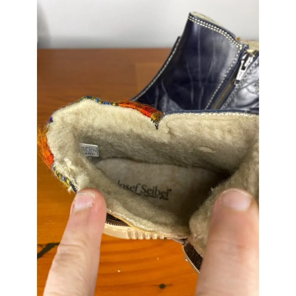 Josef Seibel Maren 07 Blue Leather Ankle Boots With Sherpa Lining & Multi - Image 6