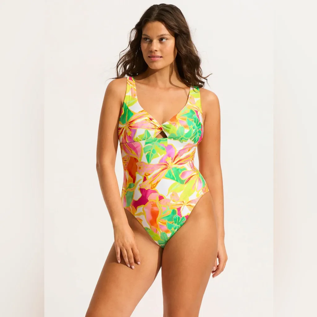 Seafolly - Wonderland Twist Front One-Piece Swimsuit | Vibrant Multicolor - Sz 4 - Image 3