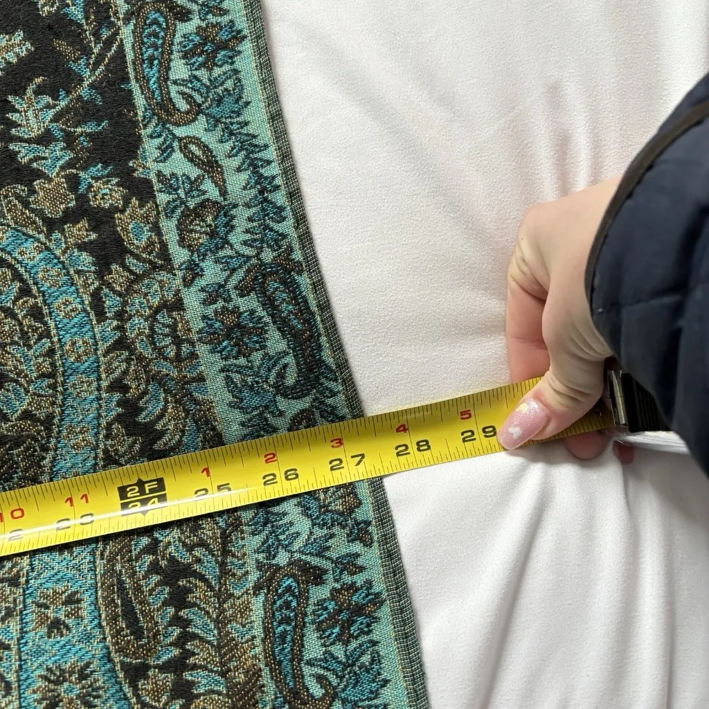 Metallic Tapestry Ethnic Paisley 100% Pashmina Scarf Turquoise Blue Gold Winter - Image 5