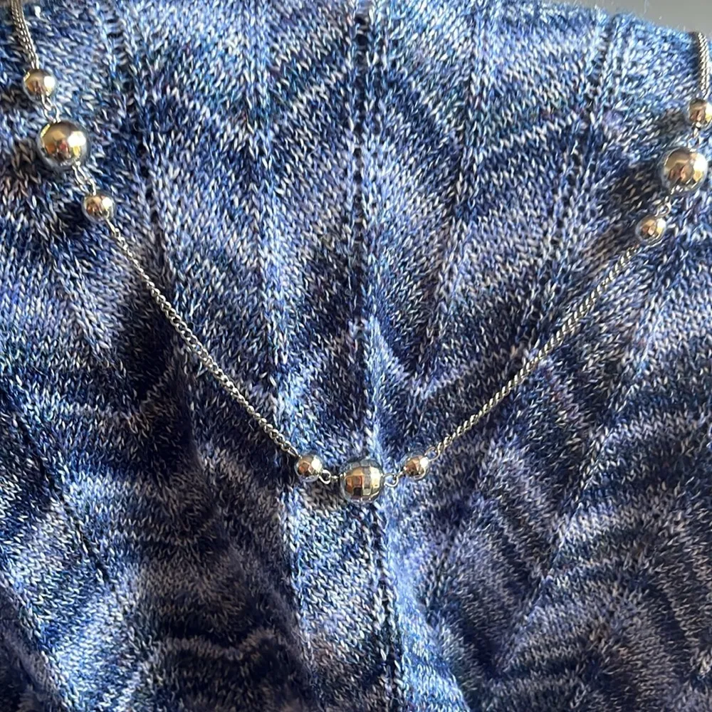 Alfred Dunner Blue White Shirt zig zag sweater collar shirt necklace renewable Size 1X - Image 10