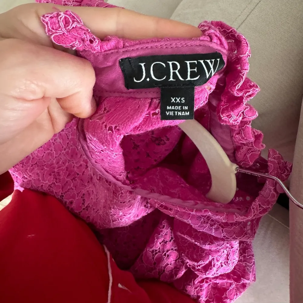 J. CREW lace long sleeve mini dress mock neck ruffle drop hem a-line bump pink - Image 8