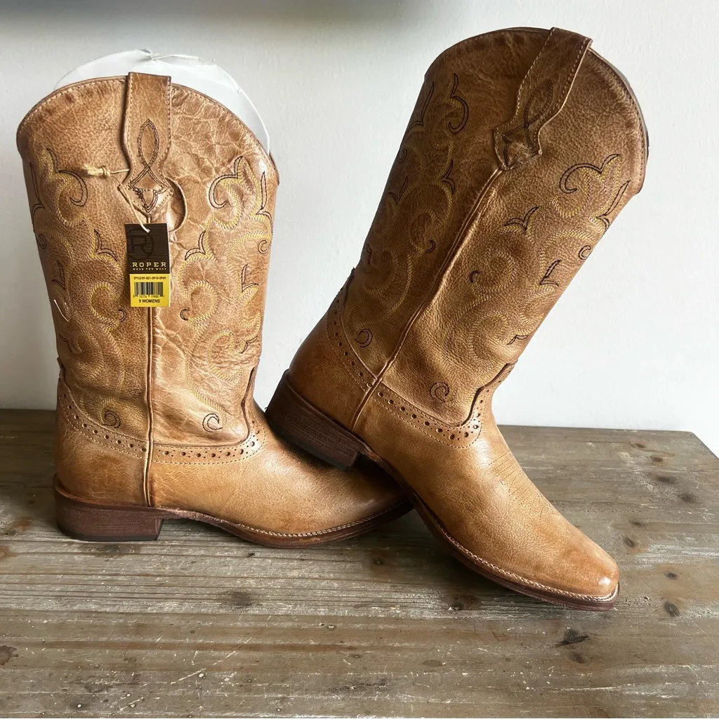 ROPER Lindsey Tan Leather Women's Square Toe Boot Size 9 #250849 - Image 7