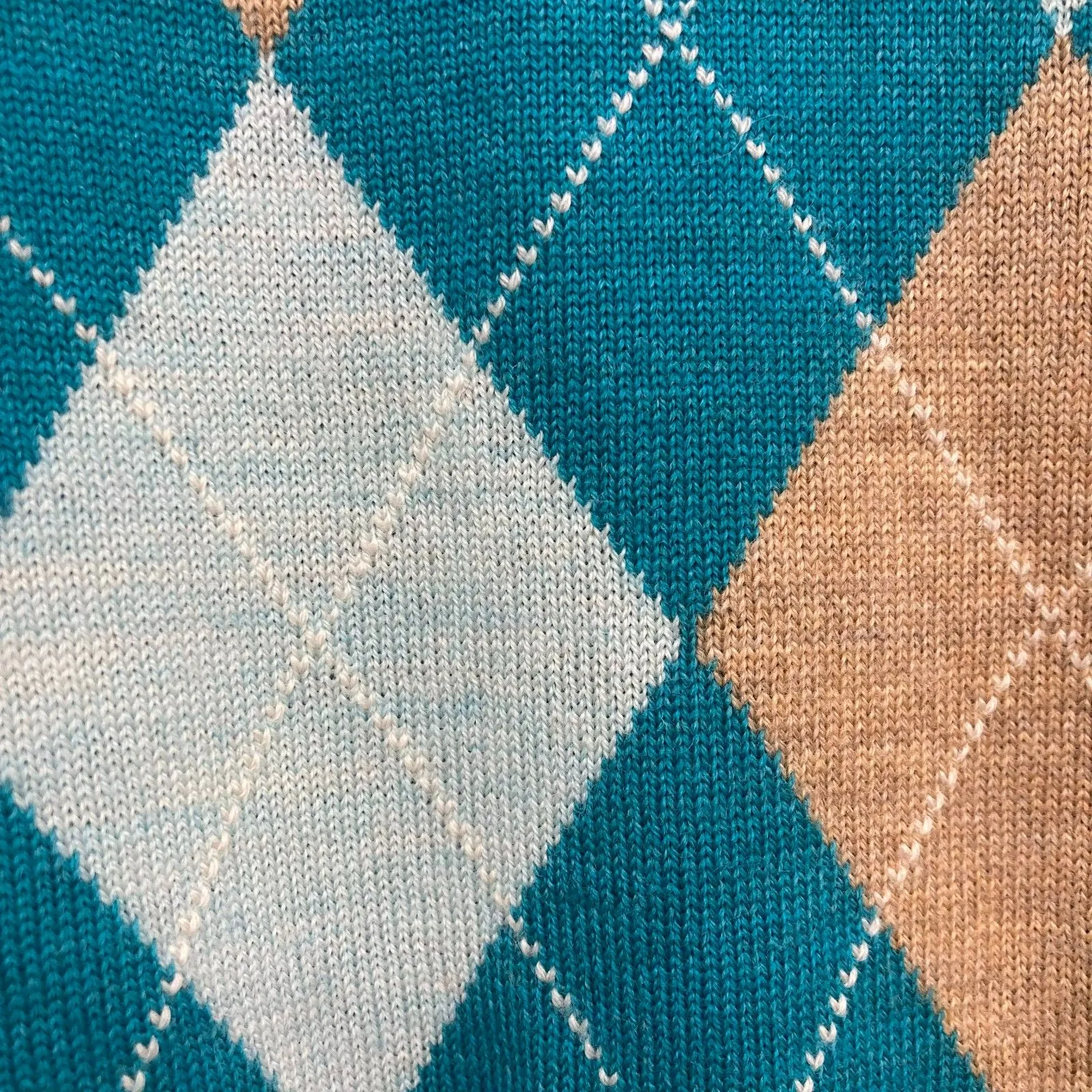 Talbots 100% Merino Wool Argyle Tie-Neck Sweater XS Teal Preppy Light Academia - Image 9