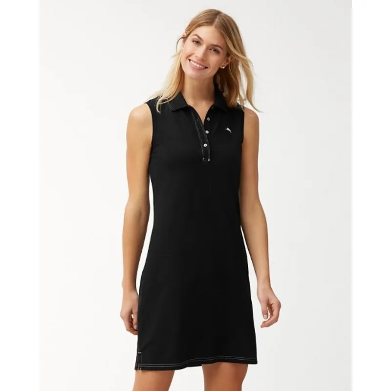 Tommy Bahama Black Classic Sleeveless Polo Women's Dress Medium Pique Cotton - Image 3
