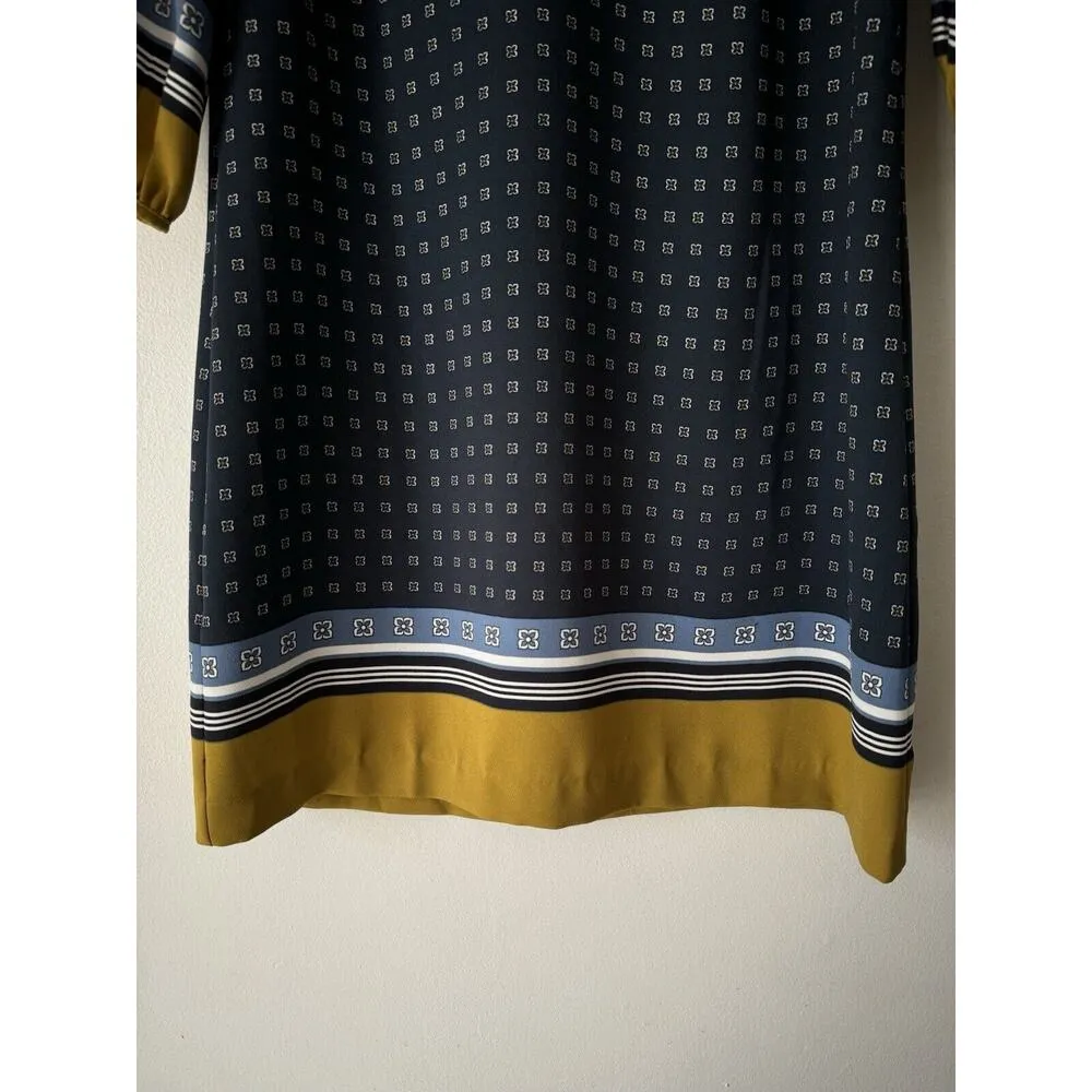 Ann Taylor Navy Blue Geo Print Bishop Sleeve Shift Dress Women’s Size 6 - Image 4