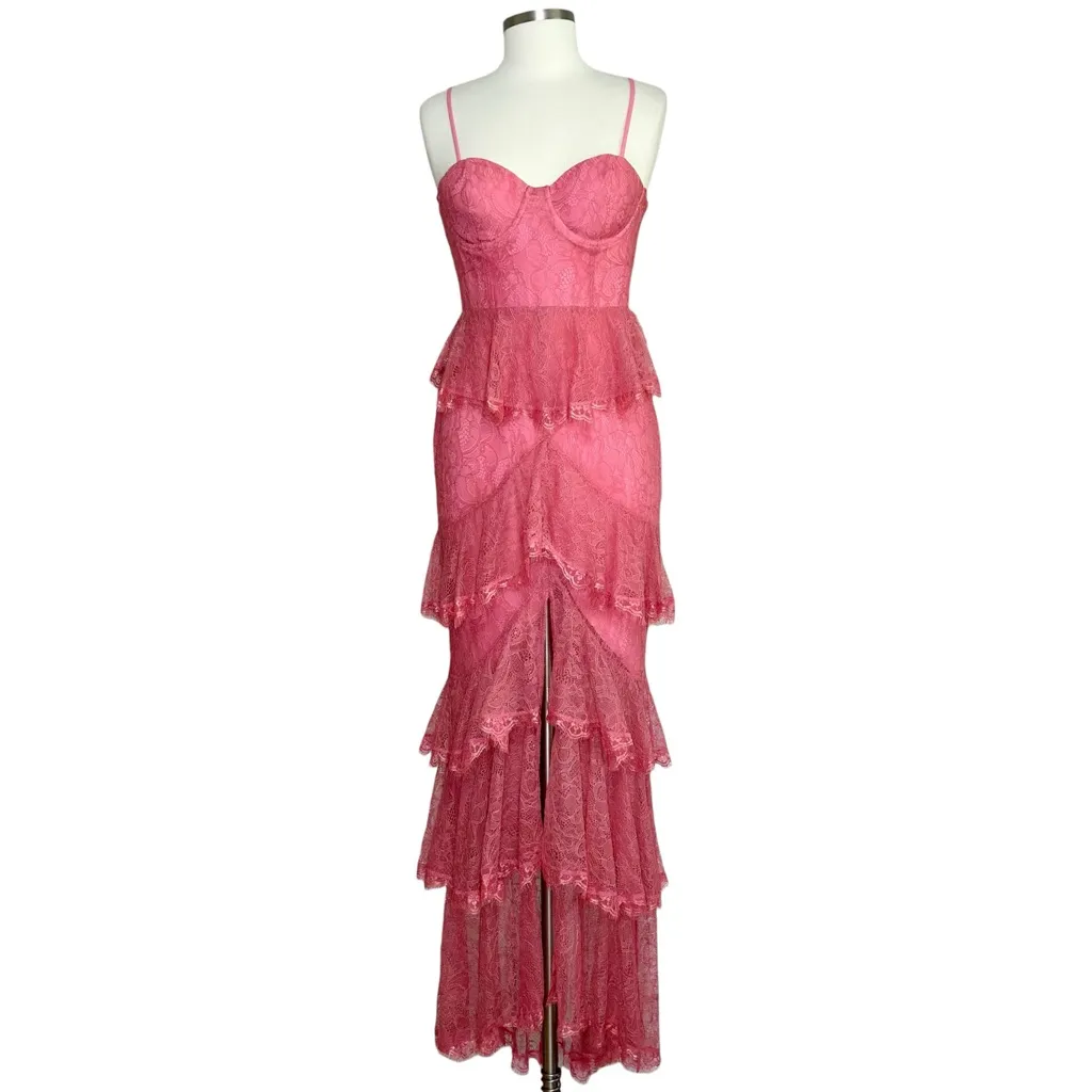 MAJORELLE Zelda Fitz Floral Lace Gown, Passionfruit Pink, Medium - Image 11
