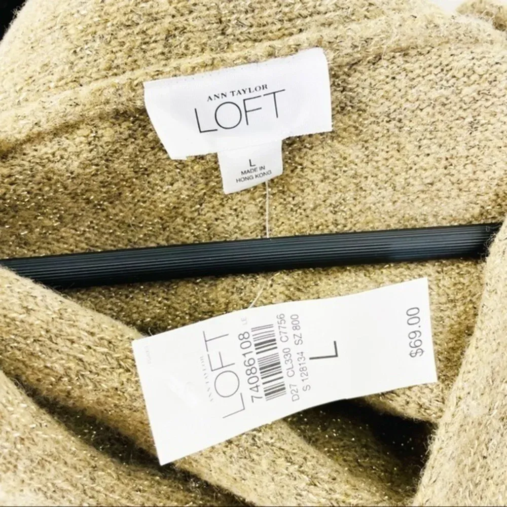 Ann Taylor LOFT Glitter Metallic‎ Thread Cowlneck Turtleneck Sweater Size Large - Image 6