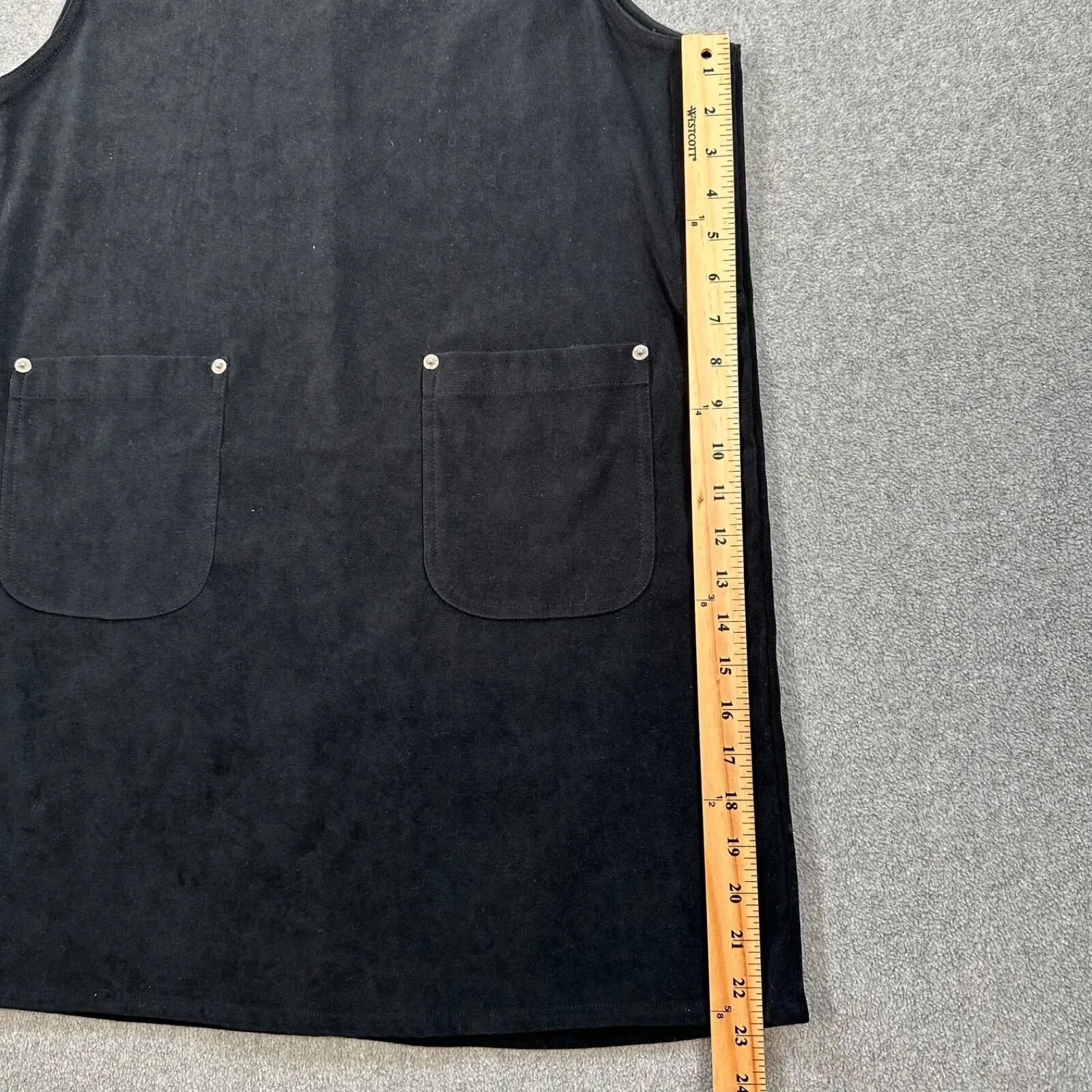 Denim & Co. Black Velvet Bib Overall Dress Women's Medium Vintage Pockets Short - Image 7