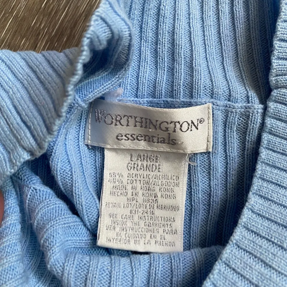 Vintage ‘90s Sky Blue Women's Ribbed Turtleneck Long Sleeve Sweater Size Large - Image 4