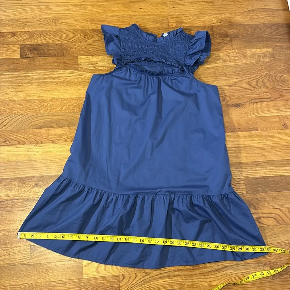 Old Navy Blue Ruffle Smocked High Neck Cut out Cotton Midi Dress Womens Medium - Image 7