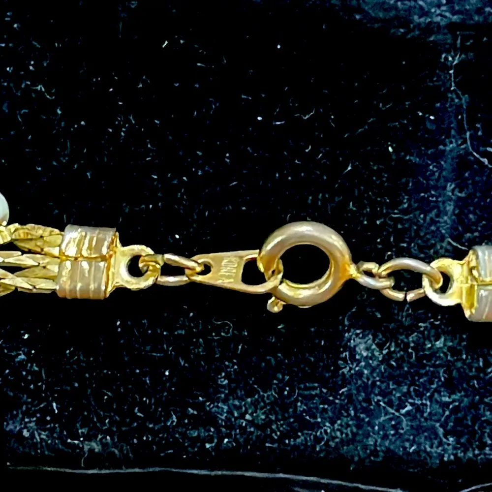 Korea Vintage 5 strand woven gold tone collar chain with white beads - Image 5