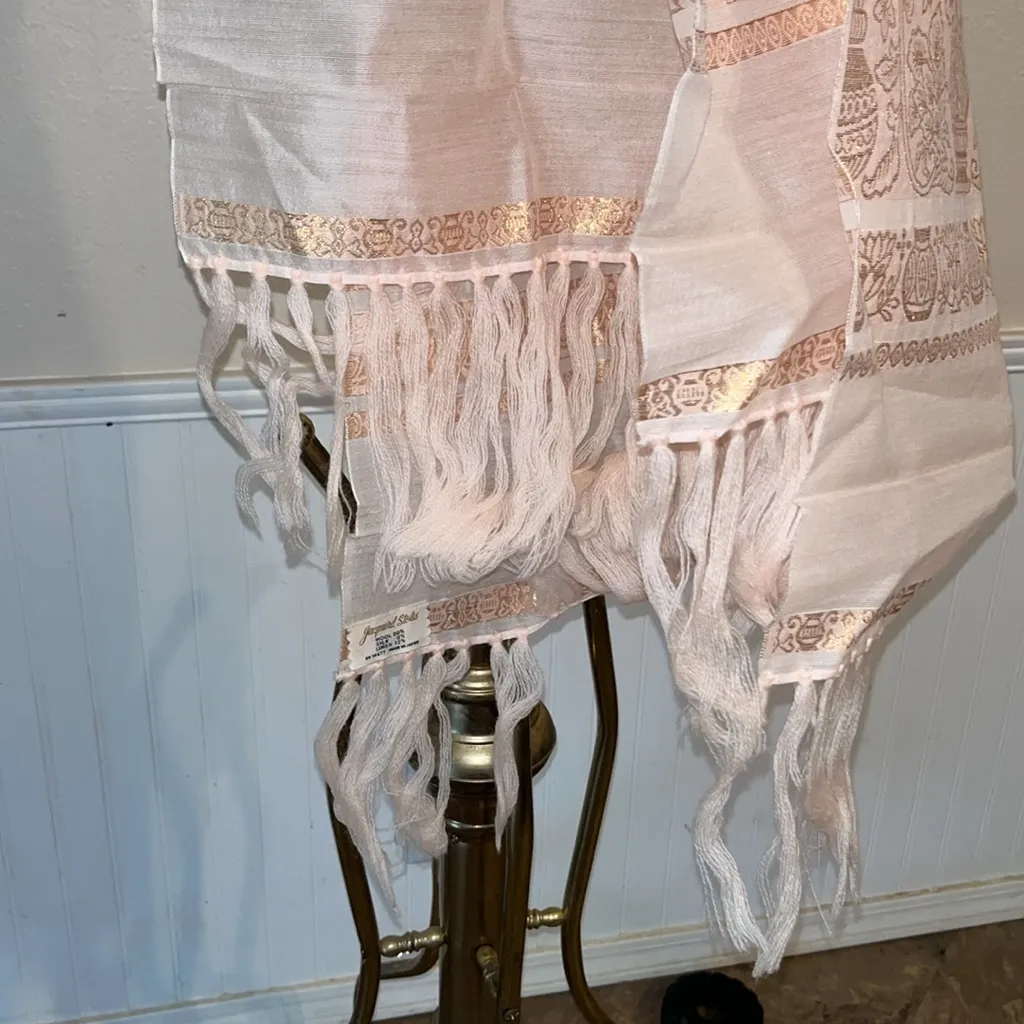 NEW vintage silk shawl Elegant Gold Jacquard Stoles Embroidered wool silk blend - Image 10