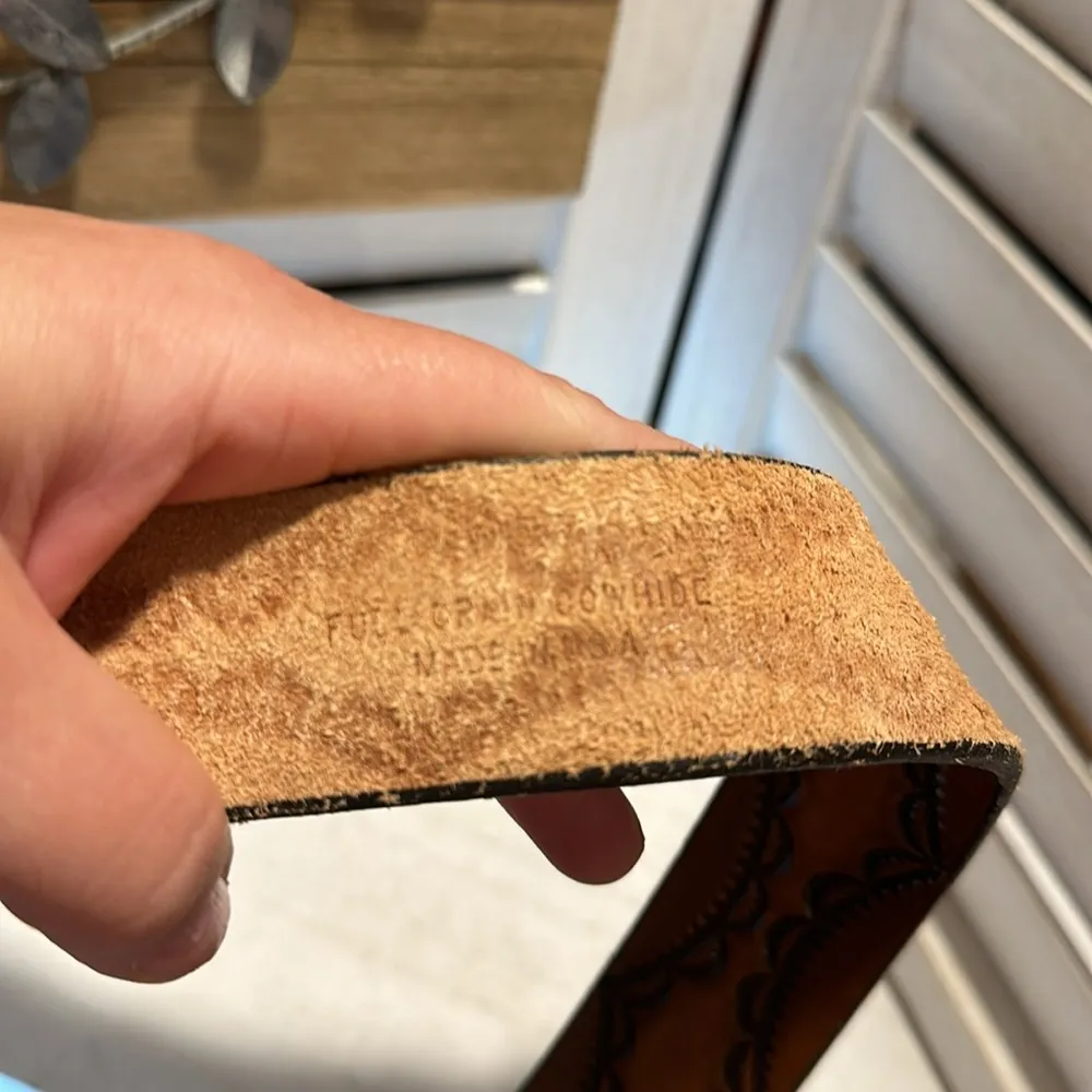 Vintage C&J Full Grain Cowhide Belt With Horse Buckle - Image 4