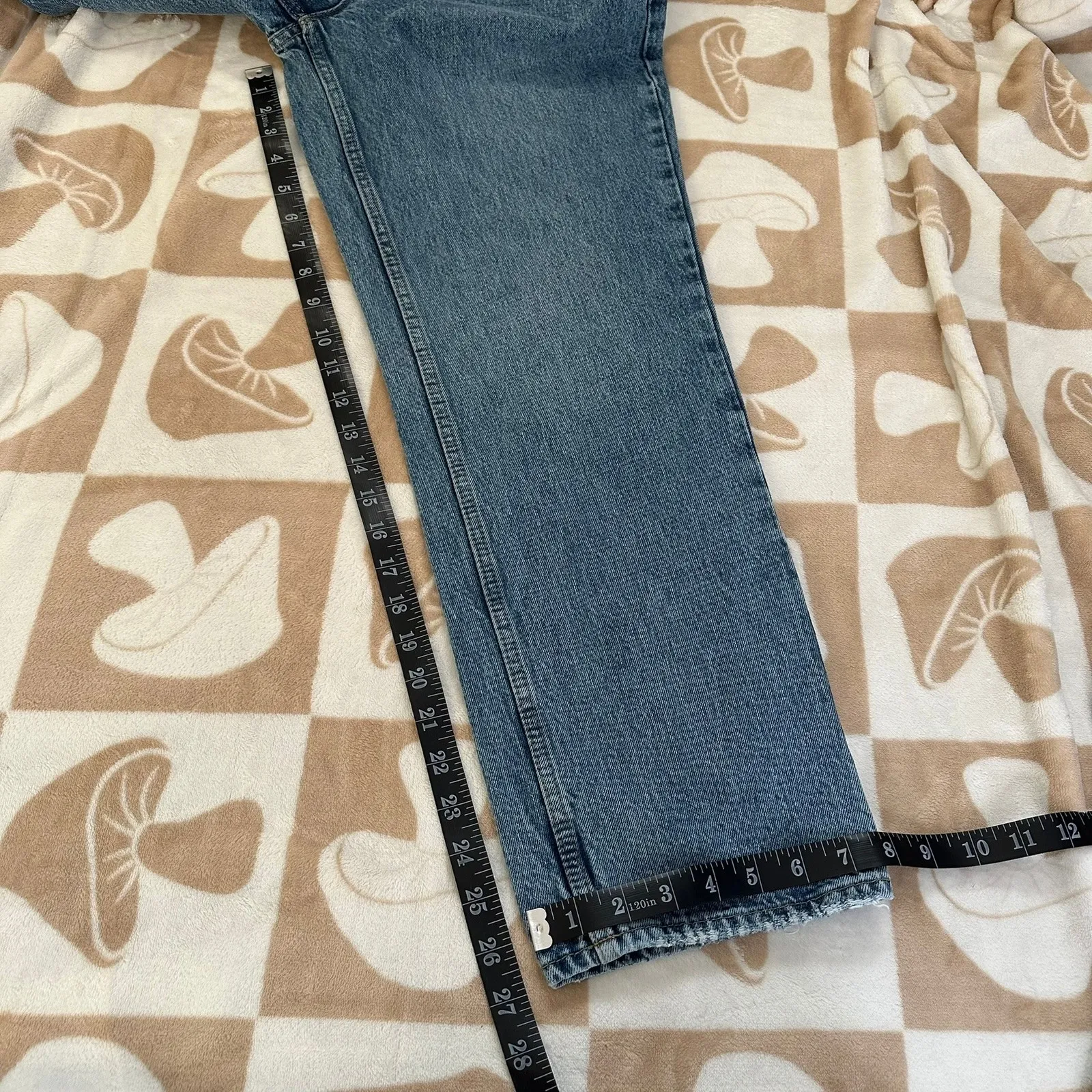 Good American‎ 90's Duster Straight Leg Blue Jeans High Rise Distressed 6/28 - Image 8