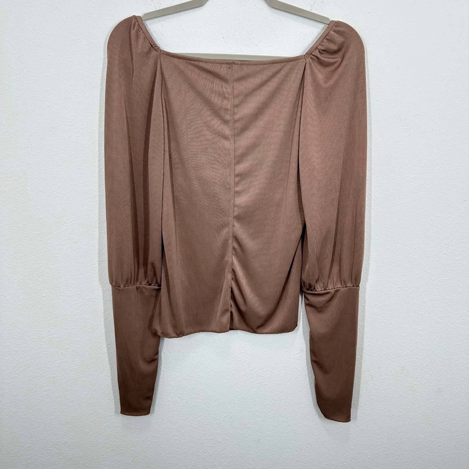 Intimately Free People Size Large Ciao Bella Long Sleeve Ruched Top Brown Ribbed - Image 9