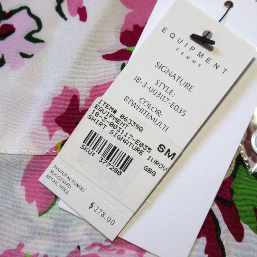 NWT Equipment Signature in Bright White Floral Silk Button Down Shirt S - Image 4