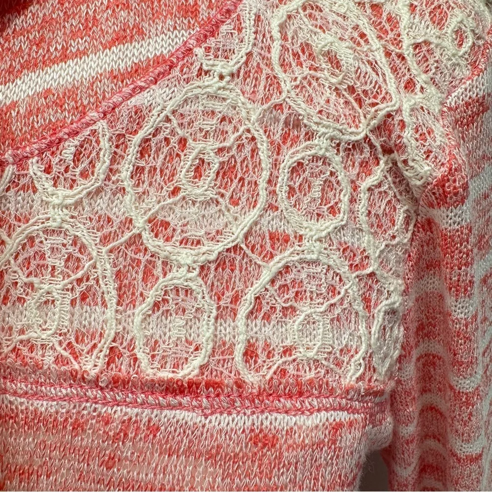 Melon & Cream Striped with Ivory Lace Hooded Slim Fit Sweater by Chance or Fate - Image 5