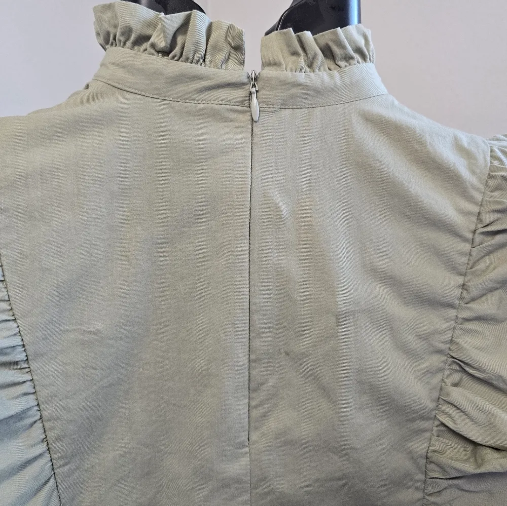 Zara Green Poplin Ruffle Sleeveless‎ Top Size Med Feminine - Image 8