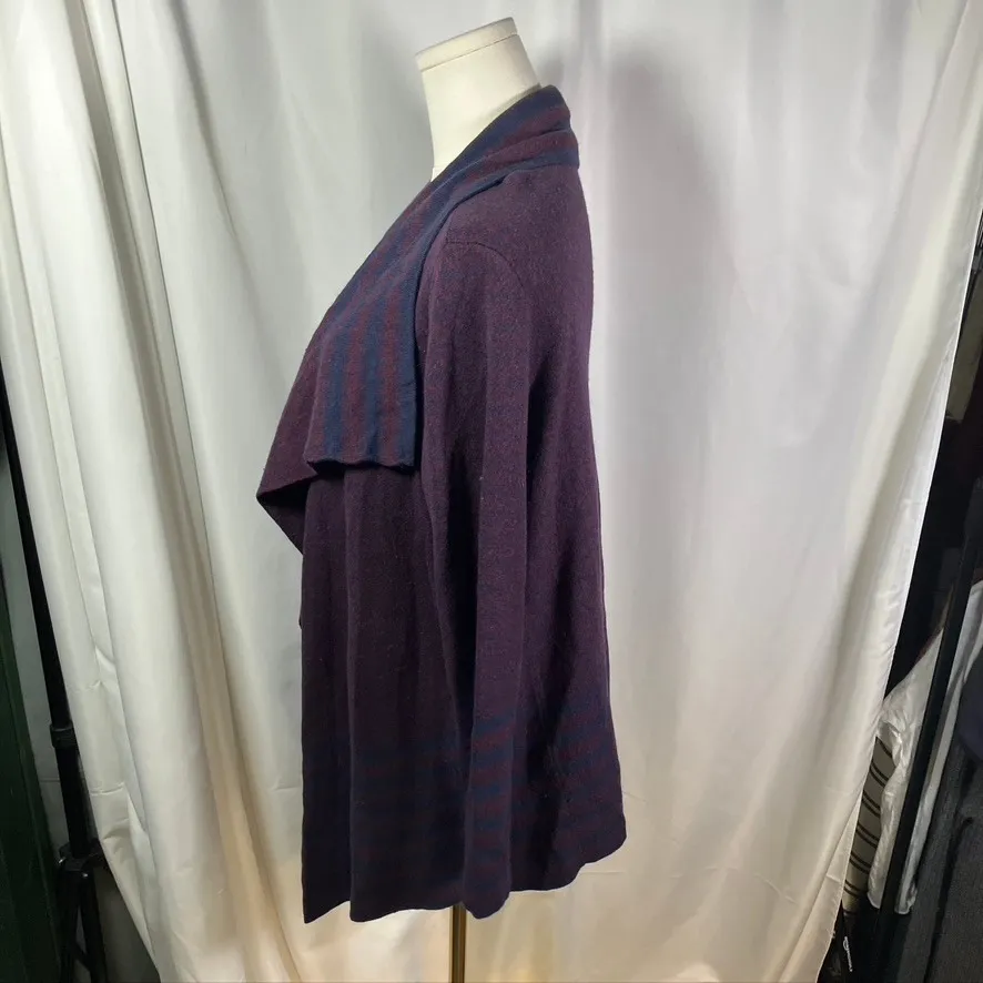 Womens WinterSilks Cardigan Duster Sweater Burgundy Blue Geometric Knit Large Purple - Image 6