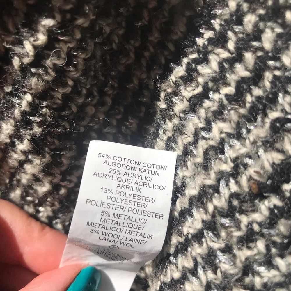 Lucky Brand Open Front Metallic Black White Cardigan Sweater Women's Size XS - Image 6