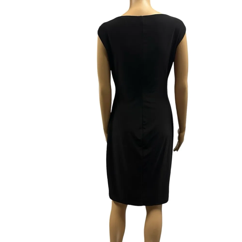 Lauren Ralph Lauren Black Embellished Keyhole Neck Stretch Form Fit Midi Dress 4 - Image 6