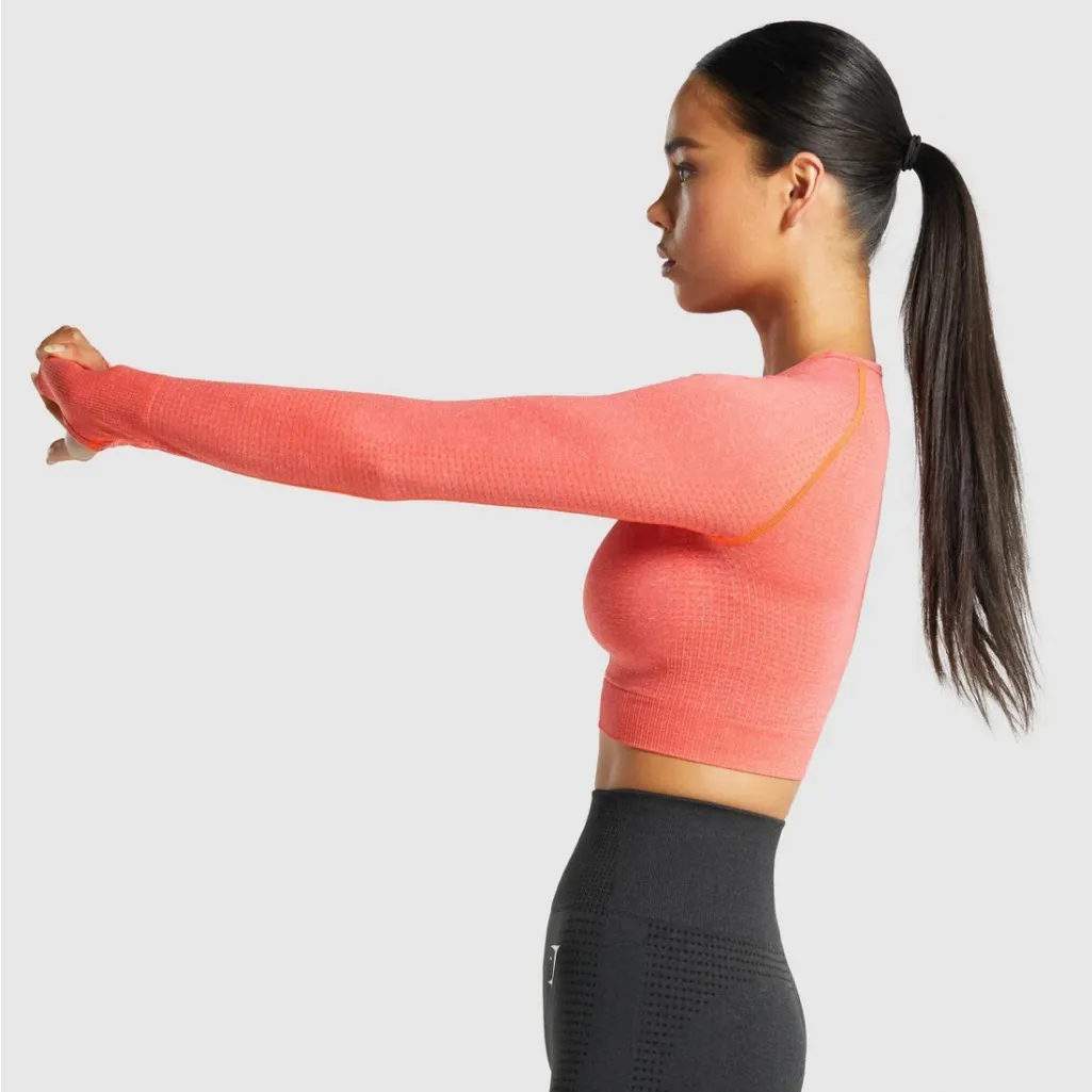 Gymshark Vital Seamless 2.0 Long Sleeve Crop Top in Orange Marl - Image 3
