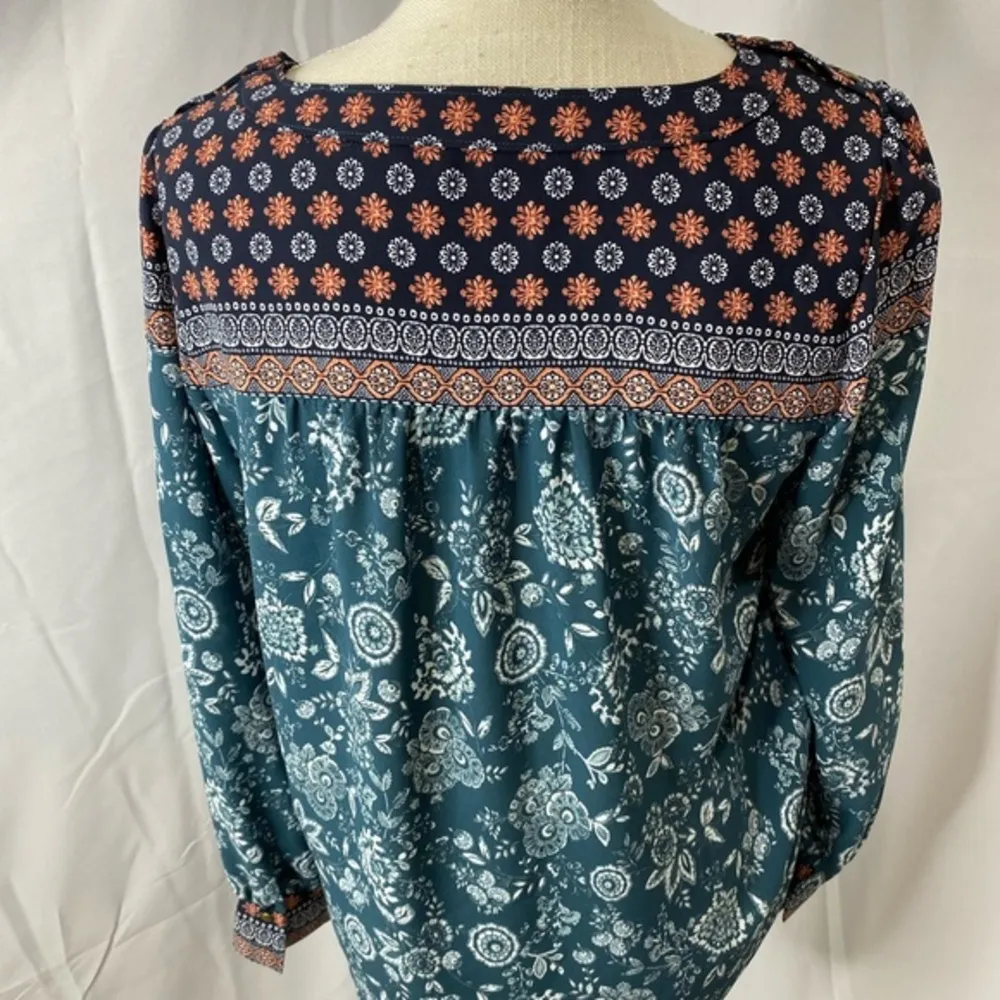 Loft semi-sheer Flowy top. Floral/ paisley print puff sleeves size xs - Image 6