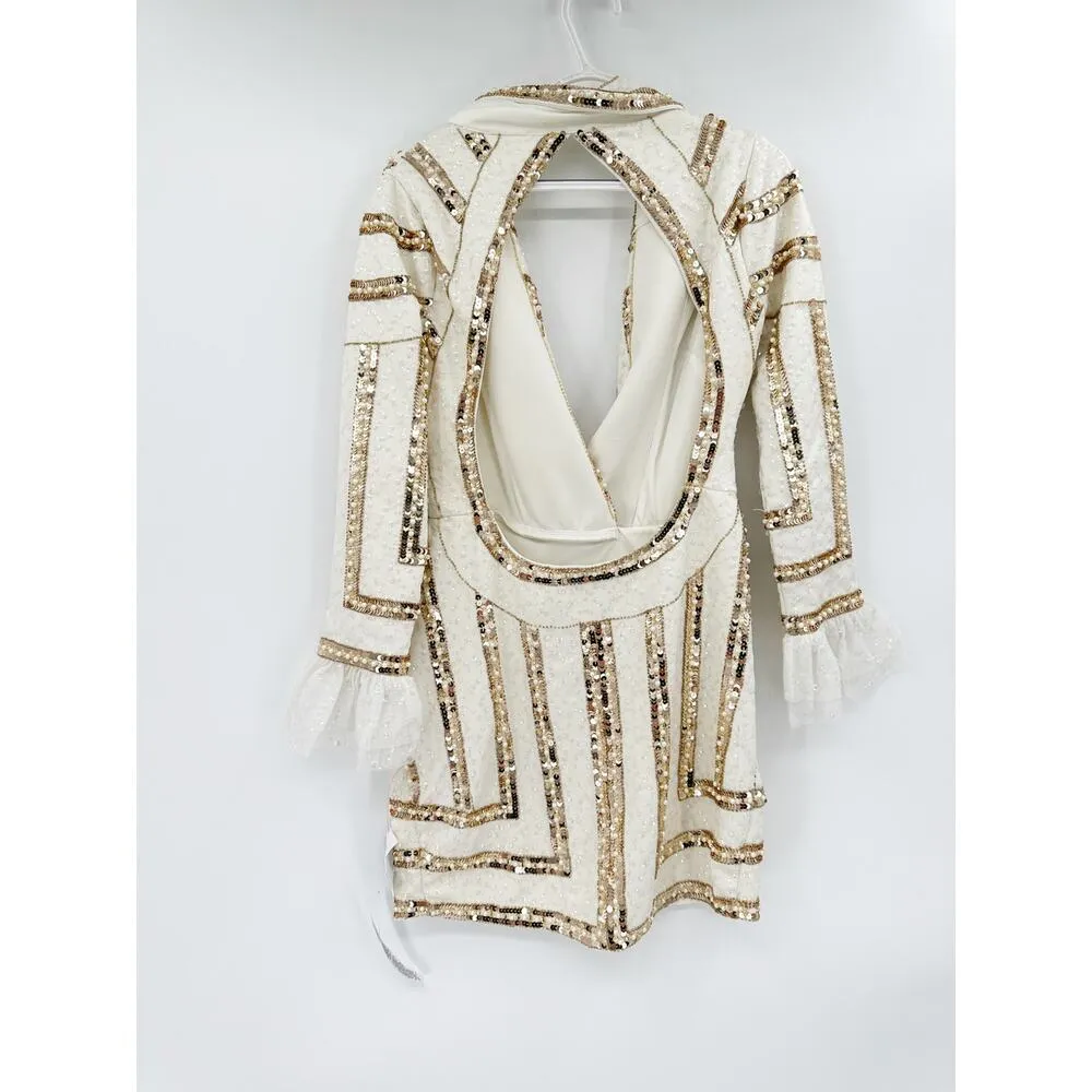 ASOS LUXE Stripe Embellished Tux Mini Dress White Gold US 8 NWT - Image 6