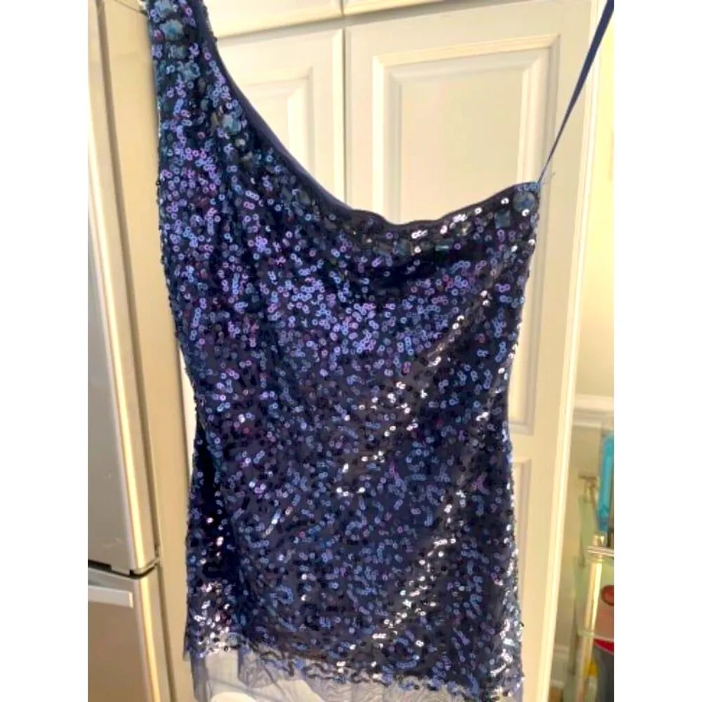Navy one shoulder beaded blouses Blue Size XS - Image 2