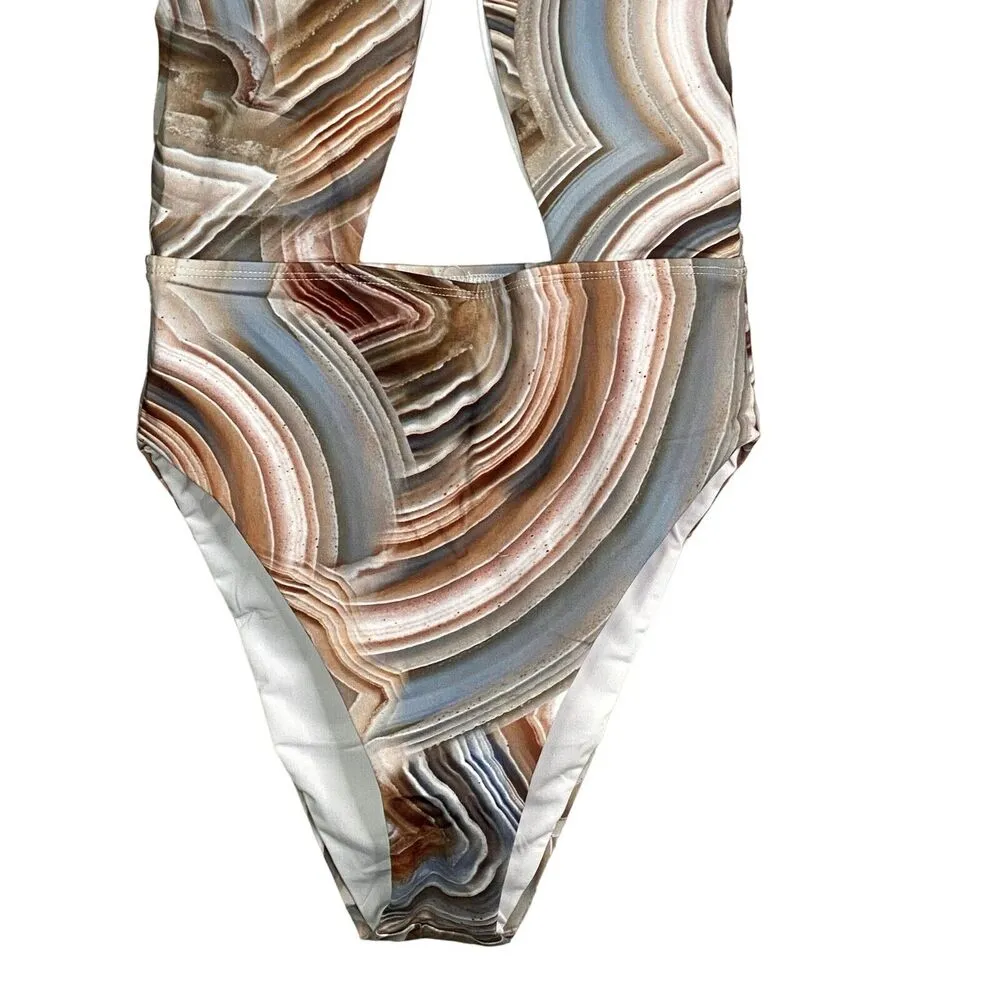 NWT Helen Owen Byblos Cutout Halter Cheeky High Cut One Piece Swimsuit SP Sand Tan Size undefined - Image 4