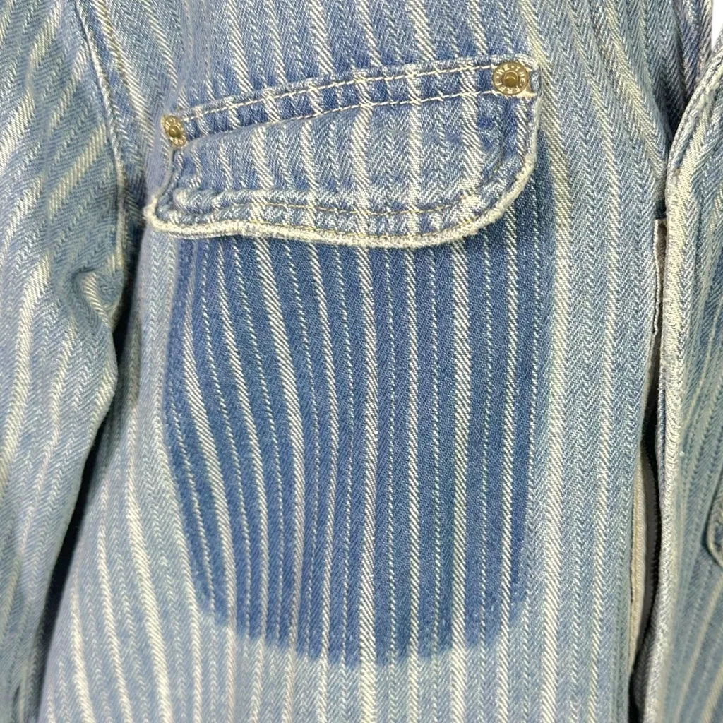 Free People Downtown Denim Railroad Patchwork Coveralls Romper Size XL Bohemian - Image 10