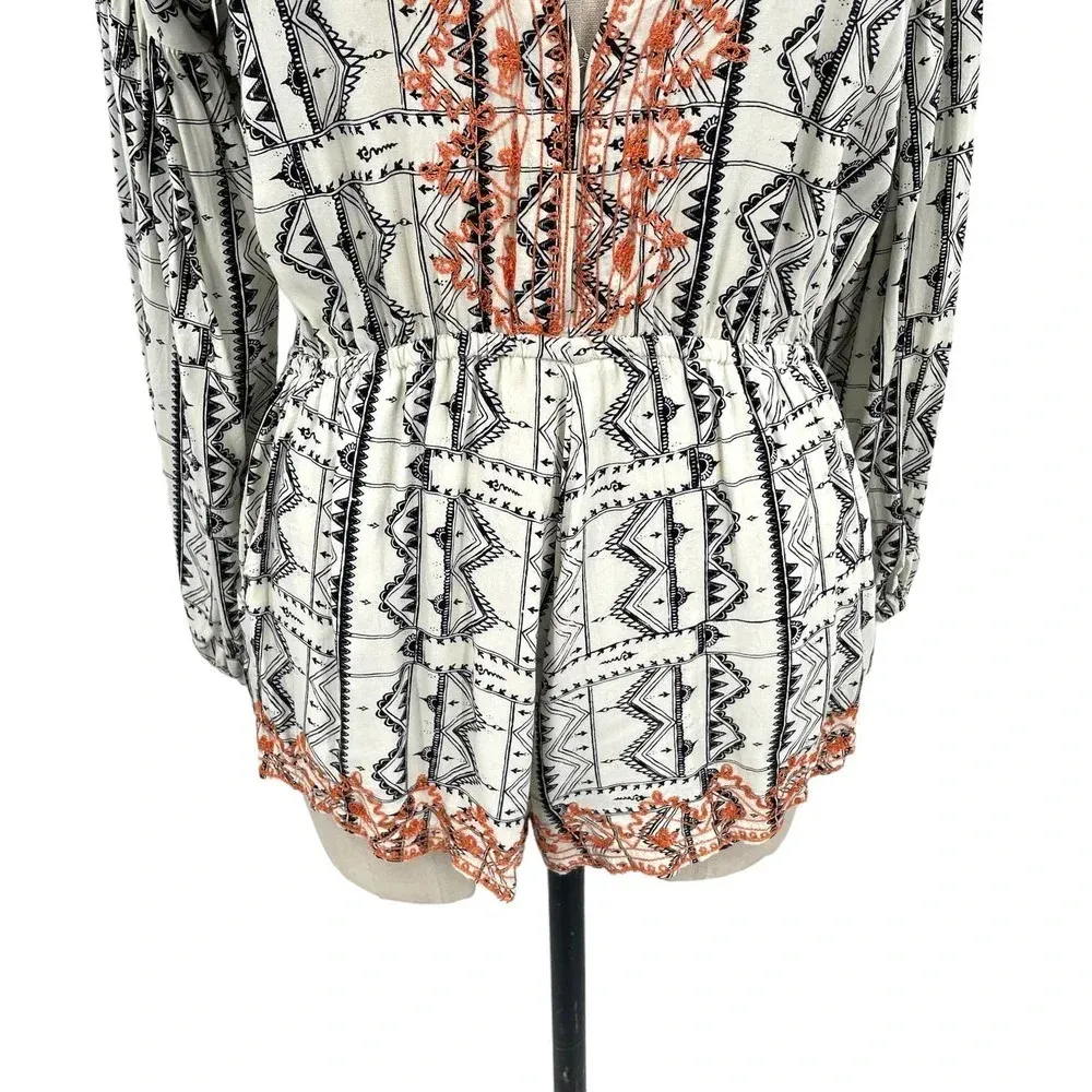 Cleobella Mischa Boho Henna Print Embroidered Romper Cream Size‎ Small - Image 5