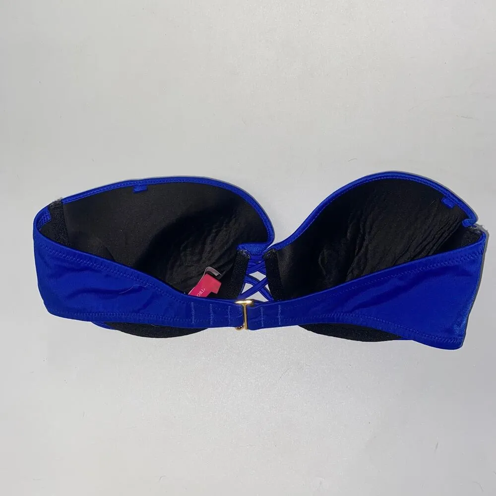 Victoria's Secret Blue Strappy Criss-Cross Strapless Bikini Swim Top Women's 34D - Image 5