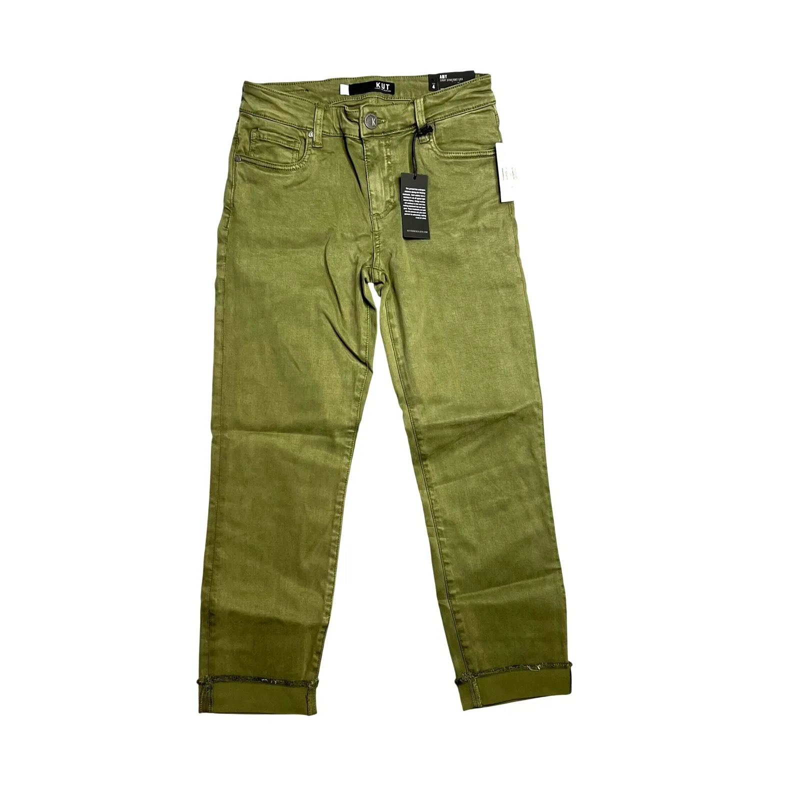 Kut From The Kloth Amy Crop Ankle Straight Leg Jeans Size 4 Olive Green NWT - Image 2