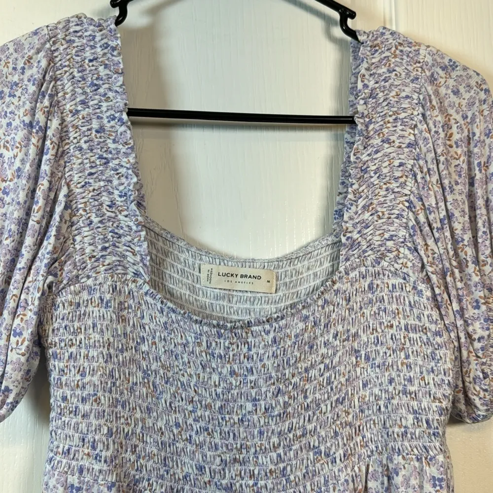 Lucky Brand Womens Square Neck Floral Purple White Blouse MED #0983-OAK - Image 6