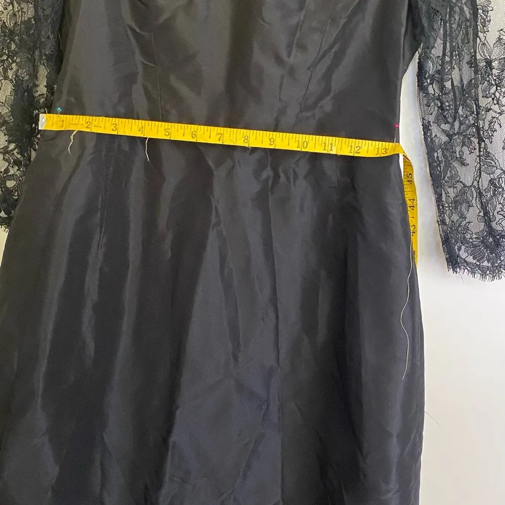 Rickie Freeman Teri jon black dress size 6 lace sleeves silk dress - Image 10