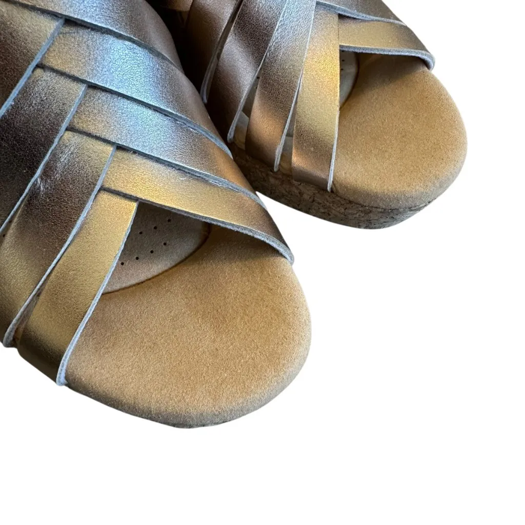 Clarks Giselle Ivy Wedge Sandals Rose Gold Metallic Cork Heel Comfort Size 7 - Image 13