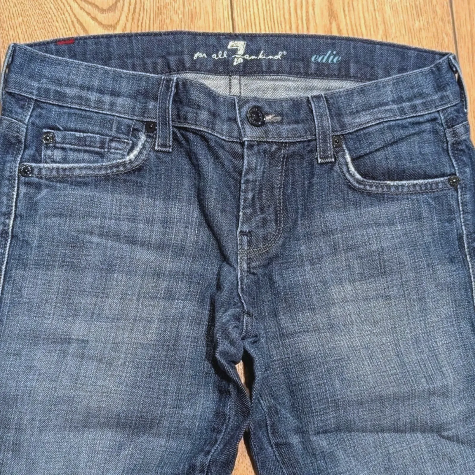 7 For All Mankind 26 Edie Jeans Slim Straight Leg Dark Faded Wash Made In USA - Image 3