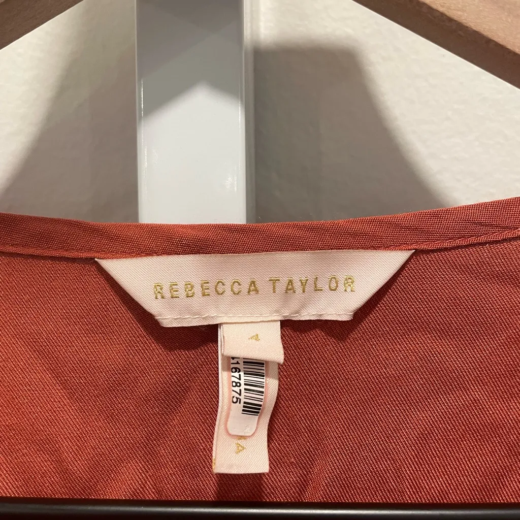 Rebecca Taylor NYC Brick‎ Embroidered Silk Top Size 4 - Image 4