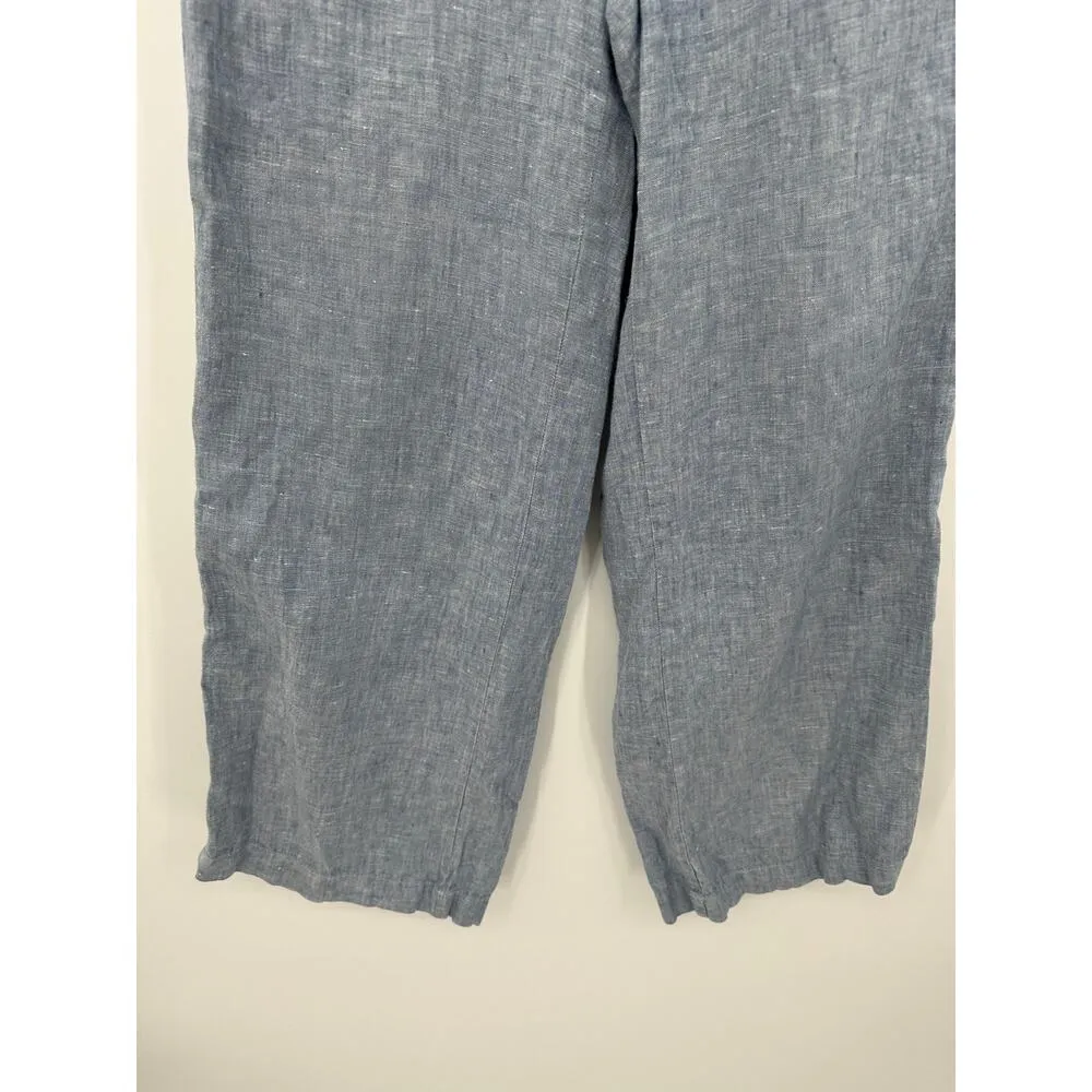 Athleta Pants Women 2 Blue Cabo Wide Leg Drawstring Waist 100% Linen Boho Cruise - Image 4