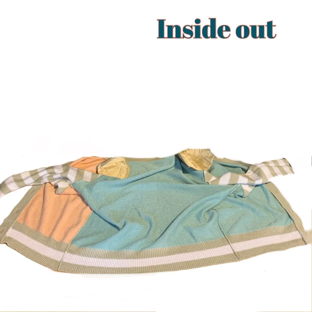 VINTAGE 1990'S PEACH, MINTY BLUE & TAUPE PASTEL COLOR BLOCK CARDIGAN (L) Orange Size L - Image 11