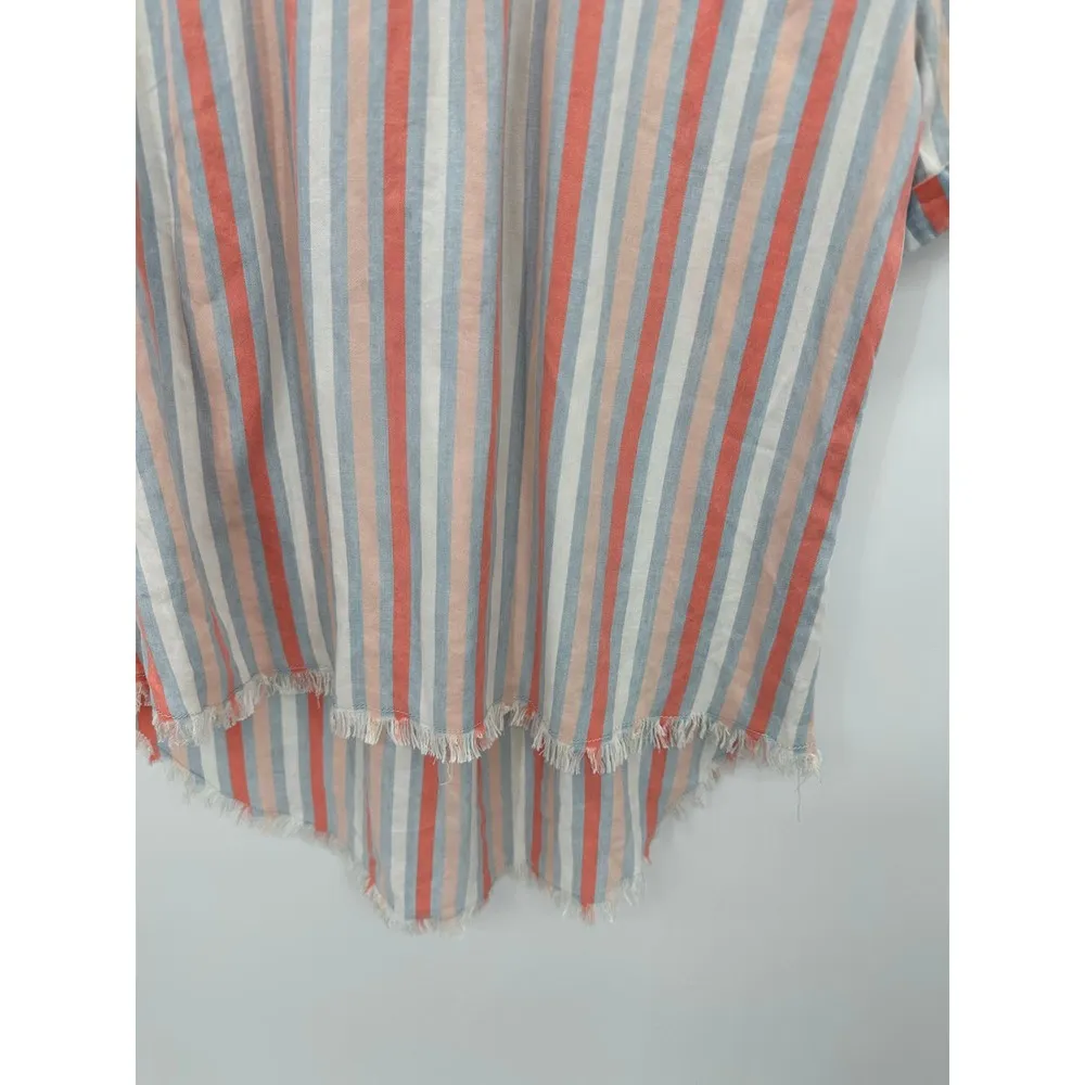 Alison Andrews Top Women SMALL Pink White Blue Striped Short Sleeve High Low - Image 4