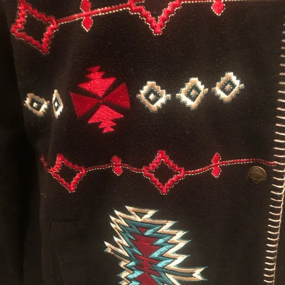 Outback Trading Company Santa Fe Fleece Navajo Jacket Sz. M Whipstitch Trim Black Size M - Image 5