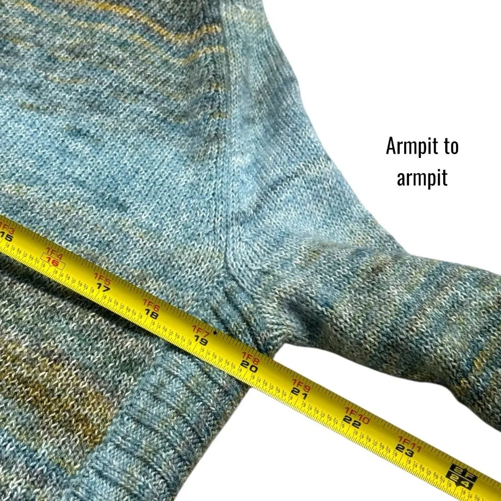 Ponsesa Blue Green Watercolor Knit Turtleneck Wool Blend Cozy Holiday Cabin M Size undefined - Image 10