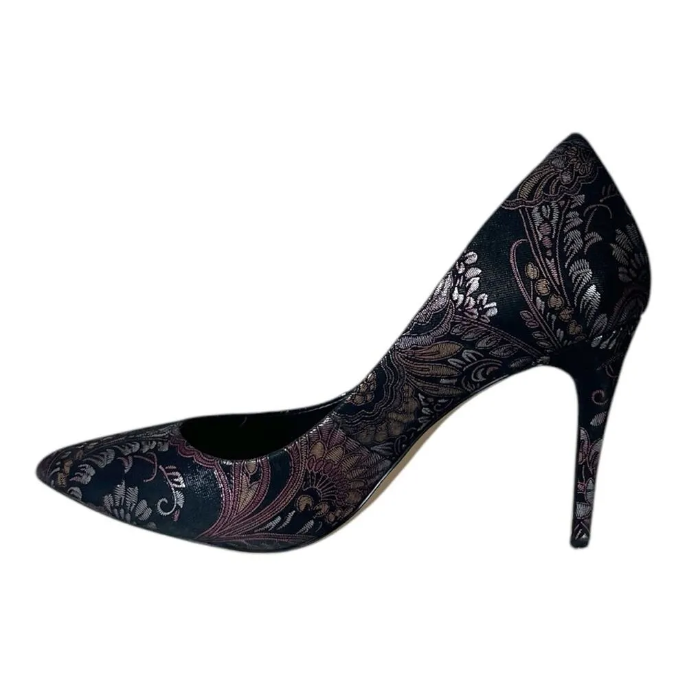ALDO Stiletto 4” High Heels Black Purple Silver Metallic Floral Women’s Size 7M - Image 7