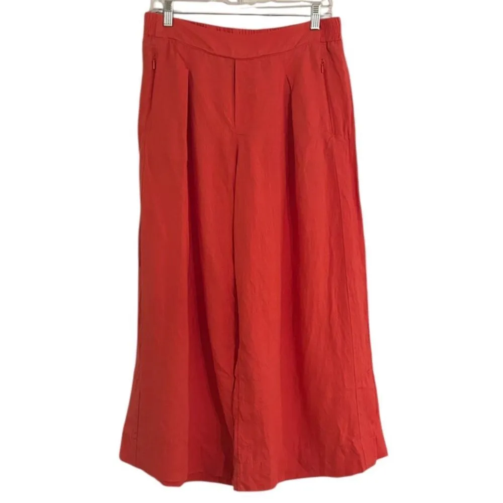Athleta Playa Coral Linen Wide Leg Cropped Pants Size 12 Pashion Fruit 798591 - Image 3