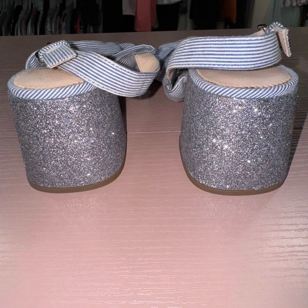 J. Crew Twisted knot Penny Sandal in Blue & White Stripe with Silver Glitter Hee Size 9.5 - Image 5