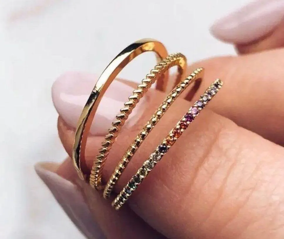 18K Gemstone Eternity Stacking Ring Set - Image 2