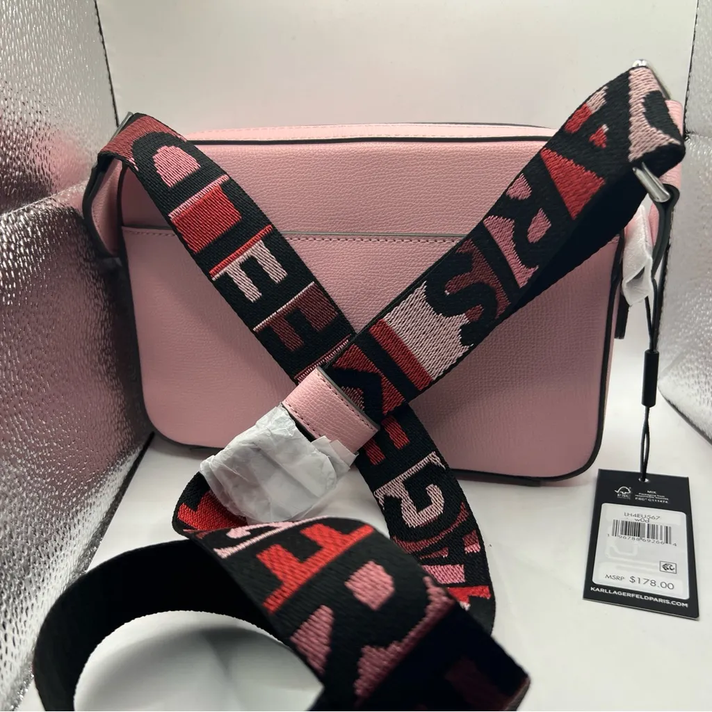 NEW ! NWT KARL LAGERFELD Maybelle Camera Crossbody Logo Strap Bag Hot Pink - Image 4